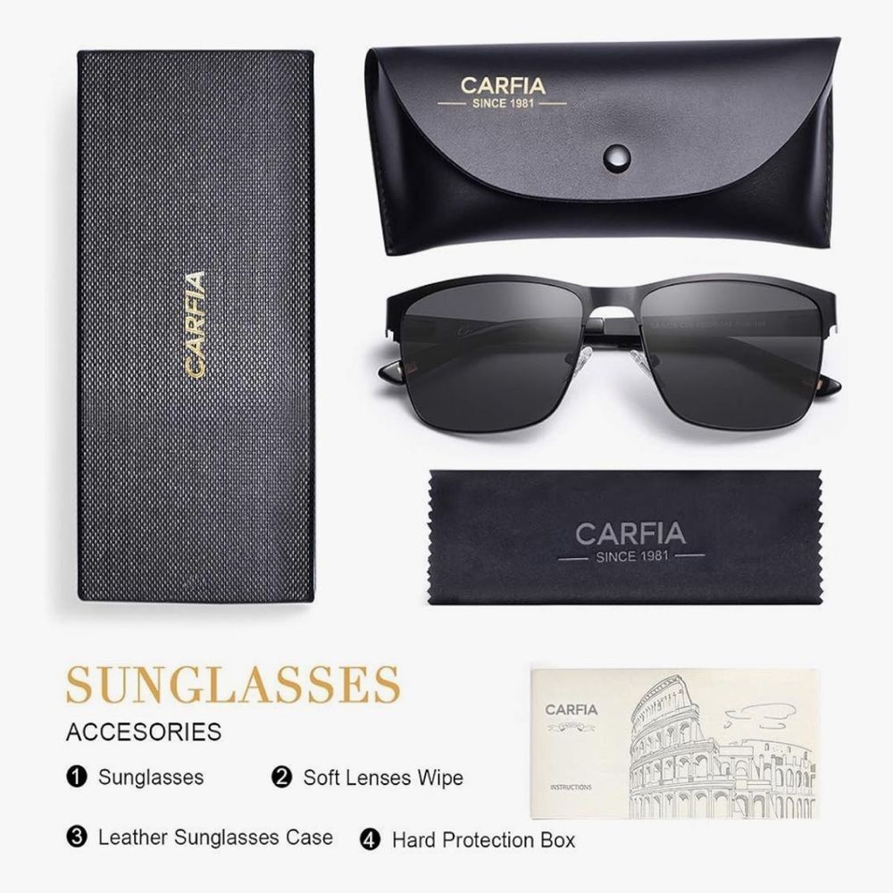 CARFIA Metal Men’s Polarized Sunglasses UV400 Protection Matte Black - Picture 4 of 8